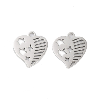 316 Stainless Steel Charms, Heart Charm, Laser Cut, Stainless Steel Color, 13.5x12.5x1mm, Hole: 1.5mm