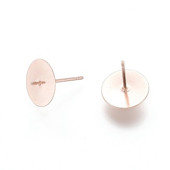 304 Stainless Steel Stud Earring Findings, For Half Drilled Beads, Rose Gold, 13.5x10mm, Pin: 0.8mm