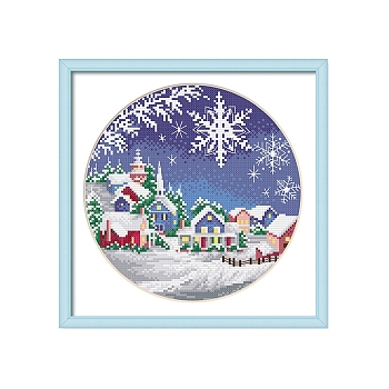 DIY Christmas Snowflake & House Pattern Embroidery Kits, Cross-Stitch Starter Kits, Including Fabric, Threads, Needle, Colorful, 350x350mm