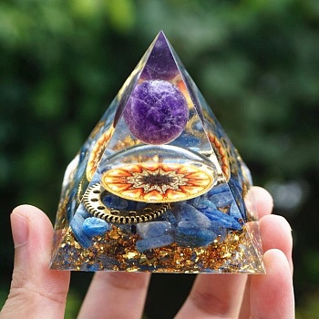 Orgonite Pyramid Resin Energy Generators, Reiki Natural Amethyst Chips Inside for Home Office Desk Decoration, 50x50x50mm