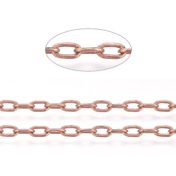 Brass Cable Chains, Diamond Cut Chains, Unwelded, Faceted, with Spool, Oval, Cadmium Free & Nickel Free & Lead Free, Red Copper, 4x2x0.5mm, about 301.83 Feet(92m)/roll