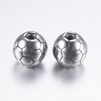 316 Surgical Stainless Steel Beads, FootBall/Soccer Ball, Antique Silver, 10x9mm, Hole: 2mm