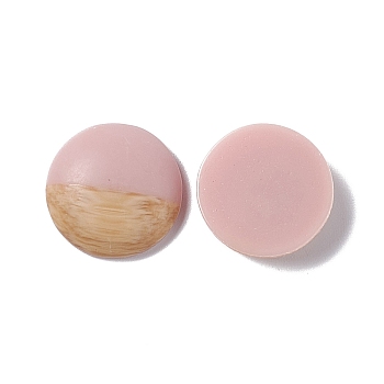 Two Tone Wood Grain Frosted Imitation Leather Style Resin Cabochons, Flat Round, Pink, 18x5mm