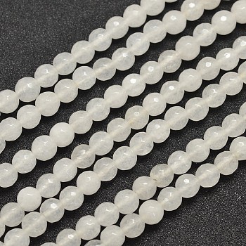 Natural Malaysia Jade Bead Strands, Imitation White Jade, Round, Dyed, Faceted, White, 8mm, Hole: 1.0mm, about 46pcs/strand, 14.5 inch