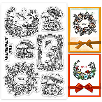 Custom Summer Theme PVC Plastic Clear Stamps, for DIY Scrapbooking, Photo Album Decorative, Cards Making, Mushroom, 160x110mm