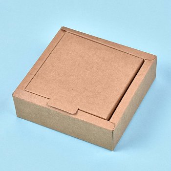 Kraft Paper Gift Box, Folding Boxes, Square, BurlyWood, Finished Product: 10.2x10.2x3.1cm, Inner Size: 8.5x8.5x3cm, Unfold Size: 26x26x0.03cm and 22.7x13.8x0.03cm