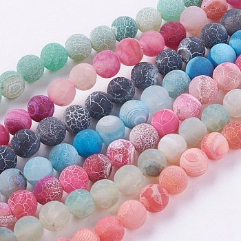 Natural Weathered Agate Beads Strands, Dyed, Frosted, Round, Mixed Color, 6mm, Hole: 1mm, about 64pcs/strand, 13.6 inch