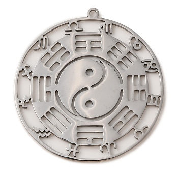 304 Stainless Steel Pendants, Laser Cut, Yin Yang Bagua Diagram Charm, Stainless Steel Color, 37x35x1mm, Hole: 1.5mm