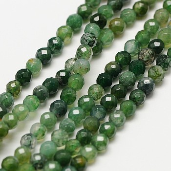 Natural Moss Agate Beads Strands, Faceted Round, 3mm, Hole: 0.8mm, about 126pcs/strand, 15.5 inch