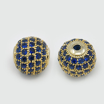 Brass Cubic Zirconia Beads, Round, Golden, 10mm, Hole: 1.5mm