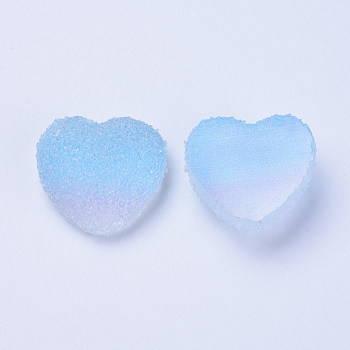 Resin Cabochons, Two Tone, Heart, Light Sky Blue, 15~15.5x16.5~17x7mm