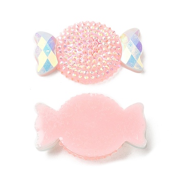 Opaque Resin Cabochons, AB Color Plated, Candy, Pink, 33x20.5x7mm
