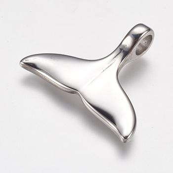 304 Stainless Steel Pendants, Whale Tail Shape, Stainless Steel Color, 30x25x8mm, Hole: 5mm