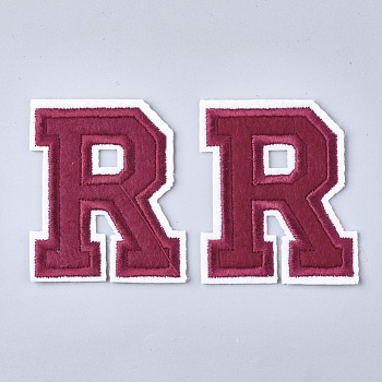 Computerized Embroidery Cloth Iron On Patches, Costume Accessories, Appliques, Letter, Letter.R, 56x47x1.5mm