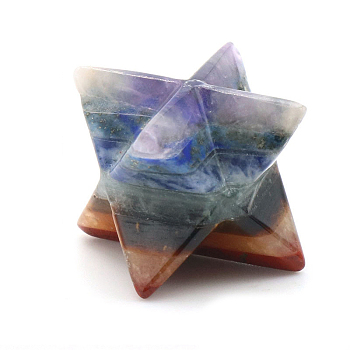 Chakra Style Assembled Natural Amethyst & Lapis Lazuli & Sodalite & Green Aventurine & Tiger Eye & Topaz Jade & Red Jasper Merkaba Star Shaped Chakra Stone, Healing Stones, for Anxiety Healing Energy Meditation, 20x20x20mm