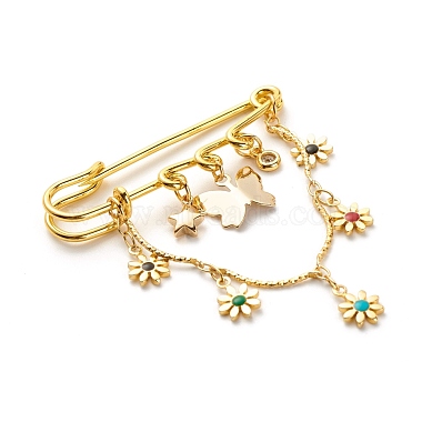 Butterfly & Star & Flower Charm Brass Brooch Pin(JEWB-BR00060)-4