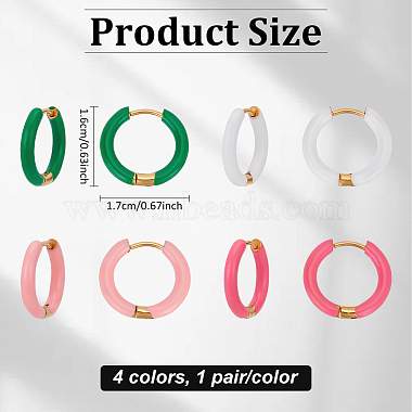 4 Pairs 4 Color Golden 304 Stainless Steel Huggie Hoop Earrings with Enamel(EJEW-AN0004-69)-2