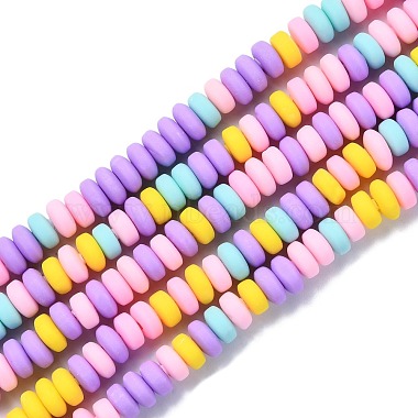 Handmade Polymer Clay Beads Strands, for DIY Jewelry Crafts Supplies, Flat  Round, Colorful, 6~7x3mm, Hole: 1.5mm, about 113~116pcs/strand, 15.55