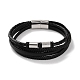 Men's Braided Black PU Leather Cord Multi-Strand Bracelets(BJEW-K243-10P)-1