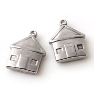 201 Stainless Steel Pendants, House, Stainless Steel Color, 18.5x14.5x3.5mm, Hole: 1.5mm(X-STAS-Q195-97)