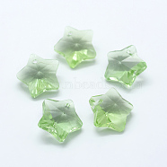 Transparent Glass Pendants, Faceted, Star Charms, Pale Green, 13x13.5x7mm, Hole: 1mm(GLAA-P037-04-07)