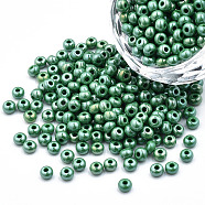 6/0 Czech Opaque Glass Seed Beads, Lustered, Round, Green, 4x3mm, Hole: 1.2mm, about 500g/bag(SEED-N004-003D-13)