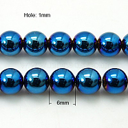 Non-Magnetic Synthetic Hematite Beads Strands, Blue Plated, Round, Blue Plated, 6mm(X-G-C019-6mm)