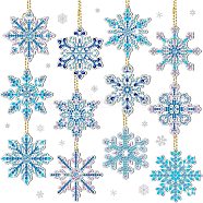 DIY Diamond Painting Christmas Snowflake Pendant Decoration Kits, Including Acrylic Board, Keychain Clasp, Bead Chain, Resin Rhinestones Bag, Diamond Sticky Pen, Tray Plate & Glue Clay, Deep Sky Blue, 75x65mm(WG44287-01)
