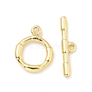 Brass Toggle Clasps, Cadmium Free & Lead Free, Round, Real 18K Gold Plated, Ring: 13.5x11x2mm, Hole: 1.2mm, Inner Diameter: 7mm, Bar: 18x4.5x2mm, hole: 1.2mm(KK-G416-28G)