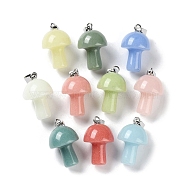 Synthetic Noctilucent Stone/Luminous Stone Pendants, Glow in the Dark Mushroom Charms with Stainless Steel Color Plated 201 Stainless Steel Snap on Bails, Mixed Color, 23.5~24x15mm, Hole: 7x4mm(G-Z054-07)