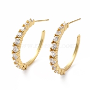 Cubic Zirconia C-shape Shape Stud Earrings, Real 18K Gold Plated Brass Half Hoop Earrings for Women, Lead Free & Cadmium Free, Clear, 24x3mm, Pin: 0.7mm(EJEW-E263-08G)