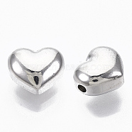 201 Stainless Steel Beads, Heart, Real Platinum Plated, 9x10x6mm, Hole: 1.6mm(X-STAS-N093-01B-01P-NF)