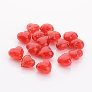 Valentine Gifts for Her Ideas Handmade Gold Foil Glass Beads, Heart, Red, 12x12x8mm, Hole: 2mm(FOIL-R050-12x8mm-1)