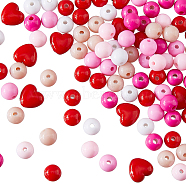 350Pcs 7 Style Opaque Acrylic Beads, Round & Heart, Mixed Color, 8~10x5.5~7mm, Hole: 1.5~2mm, 50pcs/style(MACR-HY0001-01)