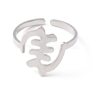 Fishbone Shape 304 Stainless Steel Cuff Ring for Women, Stainless Steel Color, Inner Diameter: US Size 9(18.9mm)(RJEW-B035-07P)