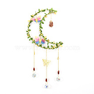 Crystals Moon Chakra Hanging Pendants Decoration, with Natural Red Quartz Chips and Brass Findings, for Home, Garden Decoration, 500mm(PW-WG28979-09)