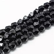 Natural Black Onyx Beads Strands, Star Cut Round Beads, Faceted, 6~7x5~6mm, Hole: 1mm, about 64~66pcs/strand, 15.3 inch(G-R448-6mm-10)