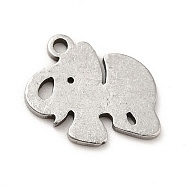 201 Stainless Steel Pendants, Elephant Charms, Stainless Steel Color, 10.5x12x1mm, Hole: 1.2mm(STAS-H172-02P)