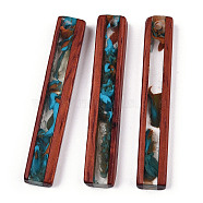 Transparent Resin & Wood Pendants, Two-Tone, Rectangle Charm, Dark Turquoise, 46x8.5x4.5mm, Hole: 2mm(RESI-N039-09)