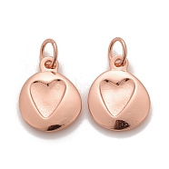 Rack Plating Real 18K Gold Plated Brass Pendants, with Jump Rings, Long-Lasting Plated, Lead Free & Cadmium Free, Heart, Rose Gold, 16x12.5x2.5mm, Jump Ring: 6x0.5mm, 4.5mm Inner Diameter(KK-E271-06RG)