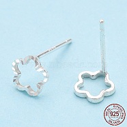 925 Sterling Silver Hollow Plum Blossom Stud Earrings, with S925 Stamp, Silver, 6x6.5mm, Pin: 0.8mm(STER-T005-10)