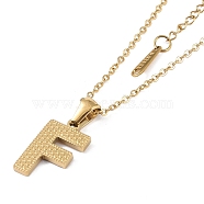 Ion Plating(IP) Initial Letter 304 Stainless Steel Pendant Necklaces, Real 18K Gold Plated, Letter F, 15.87 inch(40.3cm), Pendant: about 17x10.5mm(NJEW-M199-01G-F)