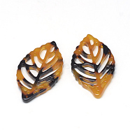 Cellulose Acetate(Resin) Pendants, Leaf, Goldenrod, 38.5x22x2.5mm, Hole: 1.5mm(X-KY-S105-A301)