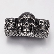 304 Stainless Steel Slide Charms, Rectangle with Skull, Antique Silver, 24x38x18mm, Hole: 7x13mm(STAS-F144-006AS)