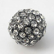 Alloy Rhinestone Beads, Grade A, Round, Gunmetal, Crystal, 12mm, Hole: 2mm(RB-A034-12mm-A01B)