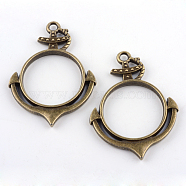Rack Plating Alloy Anchor Open Back Bezel Pendants, For DIY UV Resin, Epoxy Resin, Pressed Flower Jewelry, Cadmium Free & Nickel Free & Lead Free, Antique Bronze, 44x32.8x3.5mm, Hole: 3mm(PALLOY-S047-05F-FF)
