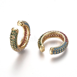 Brass Micro Pave Cubic Zirconia Cuff Earrings, Ring, Colorful, Golden, 15x14.5x4.5mm(EJEW-L234-59-G)