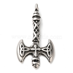 304 Stainless Steel Pendants, Viking Axe Charm, Antique Silver, 46x24.5x5mm, Hole: 3.5mm(STAS-Q317-02AS)