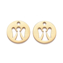 201 Stainless Steel Pendants, Laser Cut, Manual Polishing, Flat Round with Angel, Golden, 12x1mm, Hole: 1.6mm(STAS-D451-14G)