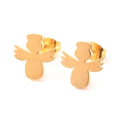 Ion Plating(IP) 304 Stainless Steel Stud Earrings, Angel, Golden, 11.5x11mm, Pin: 0.8mm(EJEW-C001-01G)